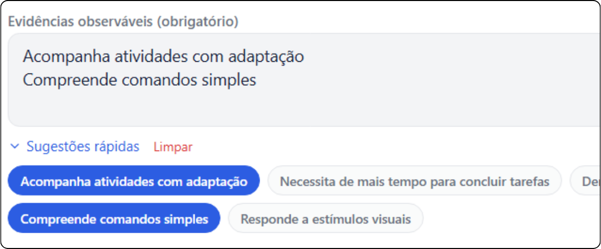 Passo 2 - sugestões geradas